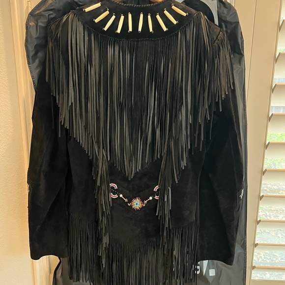 Vintage Fringe/Beaded Black Leather Jacket & Pants - Picture 3 of 9